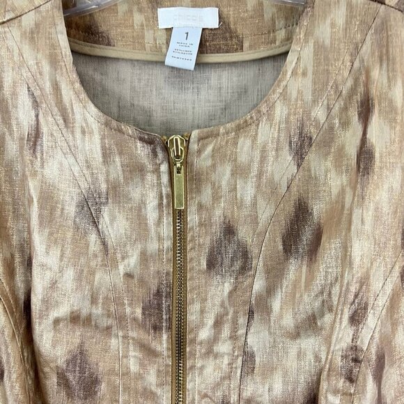 Chico's Size 1 M 8 Gold Collarless Zip Front Jacket Linen Cotton Blend - Picture 5 of 6